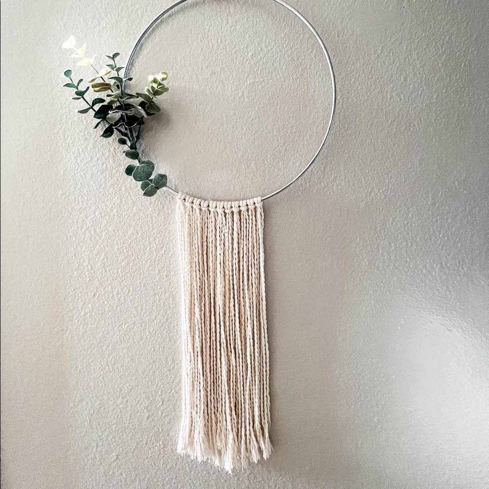 Macrame hoop with eucalyptus